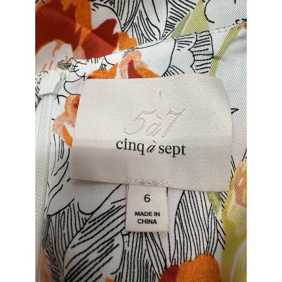 Cinq à Sept Walker Floral Midi Dress Size 6 Puff Sleeve Ruched Ivory Multi - Picture 12 of 13